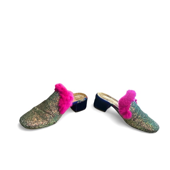 Christian Louboutin Boudiva Glitter Fur House Slip On Mules Slippers Flats - Picture 8 of 11